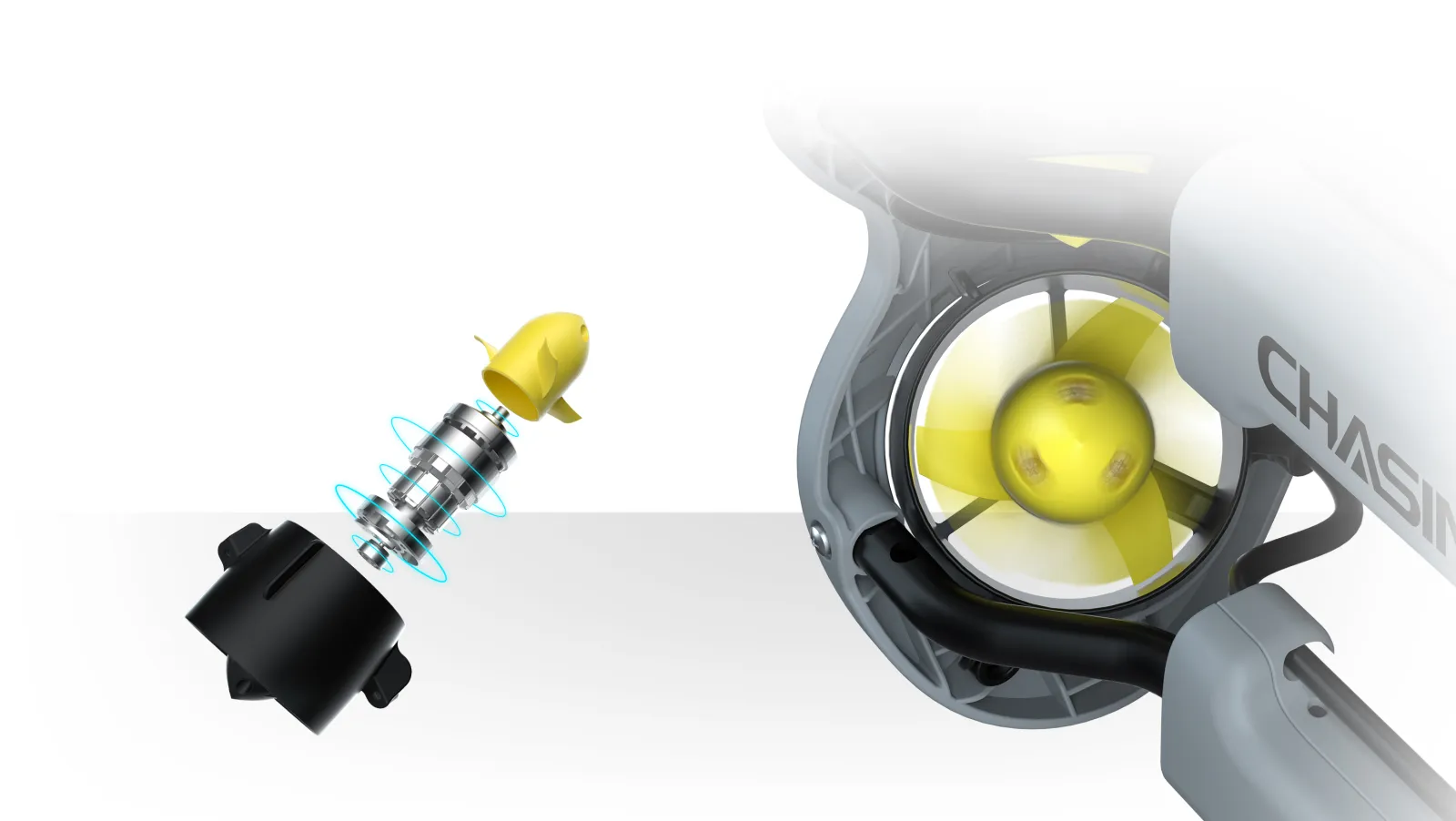 Sprängskiss av motorn och propellern på CHASING M2 S